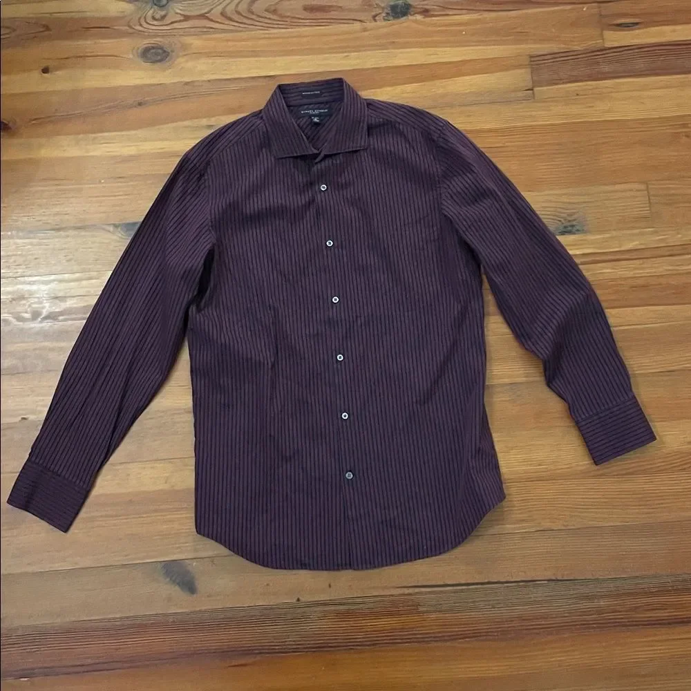 Banana Republic Maroon Red Striped Slim Fit Button Up Shirt Mens Size M 15-15.5